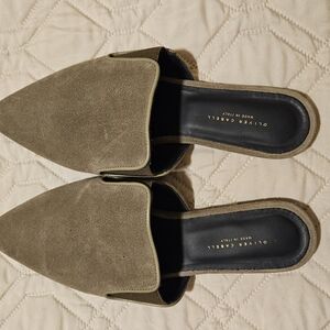 Oliver Cabell Green/Taupe Suede Mules